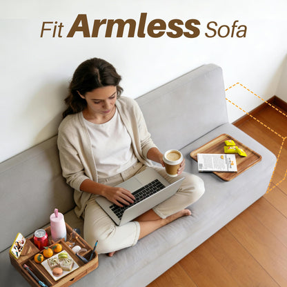 Couch Cup Holder, Couch Tray Cup Holder Sofa Tray, Acacia Wood Large Capacity 2-Tier Wooden Trays with Drawer for Sofa, Bed, Picnic, Drinks, Snacks, Remote, Cell Phone 12.5 * 12.5 in