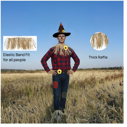 Lunaryvo Scarecrow Costume, Scarecrow Hat Raffia Straw Kit Face Decals Sunflower Patchwork Halloween Harvest Accessories (Brown-13pcs)