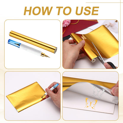 MECCANIXITY 5PCS Heat Activated Foil Hot Stamping Foil Laser Toner Transfer Sheets for DIY Card Scrapbooking Making, 6" W x 10ft L, Gold