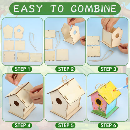 DoubleFill 30 Pcs Wooden Bird Houses Bulk for Kids Unfinished Wood Birdhouses for Children Wood Craft Project Kits for DIY Wooden Arts and Crafts for Summer VBS Crafts