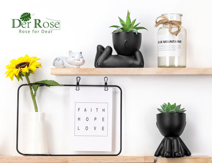Der Rose Set of 2 Fake Plants Artificial Succulent Plants for Office Desk Accessories Black Bathroom Home Room Aesthetic Decor Indoor