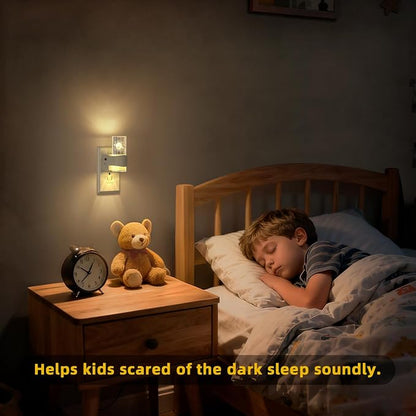 LED Night Light 2 Pack, Dimmable, Dusk to Dawn Sensor, 0-100 LM Adjustable Brightness, 3000K, Wall Mounted, Starry Sky Pattern Etched Within，Applies to Bedroom, Hallway, Plug in Night Light