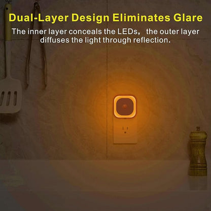 YUNLEX 2 Pack Plug in Amber Night Light with Motion Sensor & Dusk to Dawn Sensor, 3-in-1 Nightlight, Dimmable Night Lights Plug into Wall for Kids, Sleep, Bathroom, Bedroom