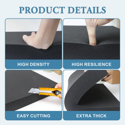 Black Polyurethane Foam Inserts for Cases, 4 Pcs 16 x 12 x 0.5 Inch, Cuttable Packing Padding for Tool Box, Camera, Crafts and Storage