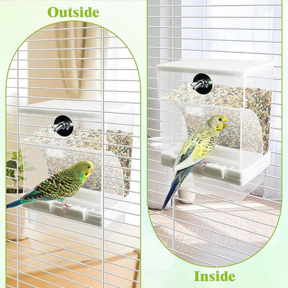 Tfwadmx No Mess Automatic Bird Feeders Cockatiel Food Dispenser Bowls Seed Container Parrot Dishes Parakeet Cage Accessories Birdfeeder with Divider for Canary Finch Conure Lovebirds 2Pcs