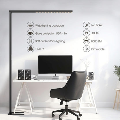 ZUIKAIG 77"LED Floor Lamp,80W Black Modern Free-Standing Lamp,8000LM Dimmable High brightness office Lamp for Reading Study Room，Living Room，Bedroom Room,Piano Room,Meeting Room 4000K Natural Daylight