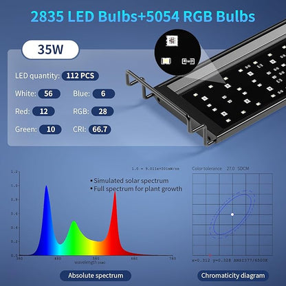 hygger Aquarium Light, 35W Full Spectrum Fish Tank LED Light, 24/7 Remote Control Adjustable Timer, Brightness and Color, Extendable Bracket, Power-Off Memory Plant Growth Lamp, Fits 24-30 Inch Tank