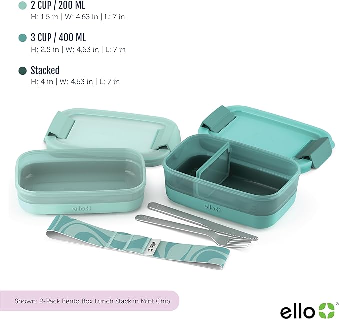 Ello 2-Pack Lunch Stack Plastic Food Storage Container Bento Box