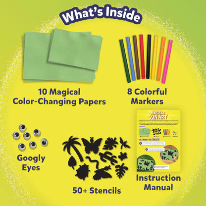 Skillmatics Sun Paper Art Kit - STEM Craft Kit for Kids with Decorative Paper, Stencils & Markers, Create with Sunlight, Mess-Free, Indoor Fun, Gifts for Ages 4, 5, 6, 7, 8, 9, 10, 11, 12