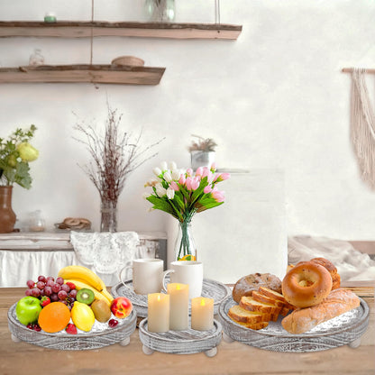Set of 4 Wooden Candle Plate Holder Tray Riser, Wood Pillar Tealight Candle Holder Farmhouse Coffee Table Centrepiece Decorative Tray for Home Thanksgiving Wedding Xmas Decor Table Decorations