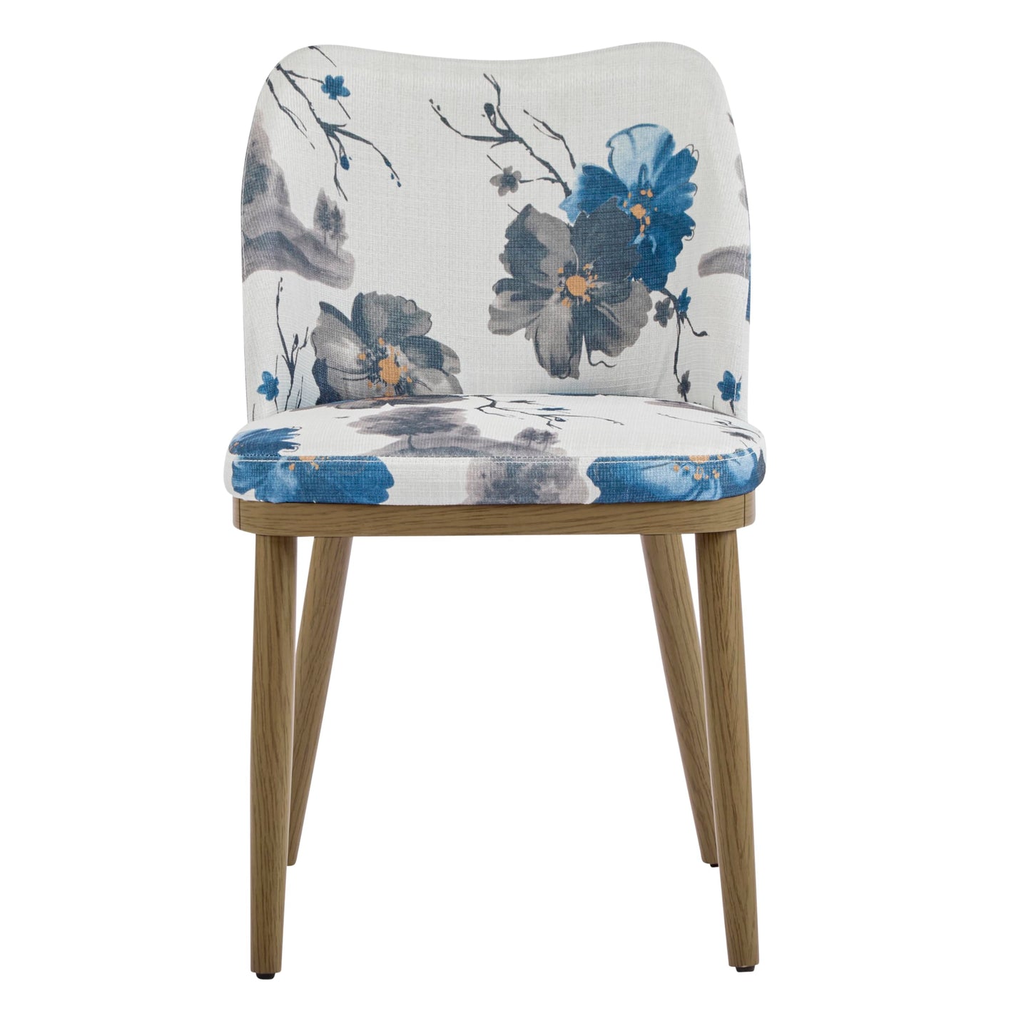 Christopher Knight Home Ringo Modern Fabric Upholstered Dining Chairs Set of 2, Wooden Dining Room Armless Chair, Curved Backrest Kitchen Side Chair, Brown+Blue+White