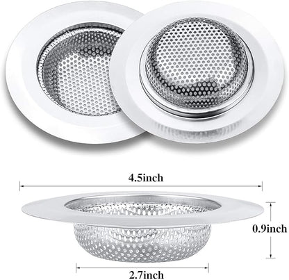 2 Pcs Kitchen Sink Strainer, Stainless Steel Drain Cover, Large Wide Rim 4.5"