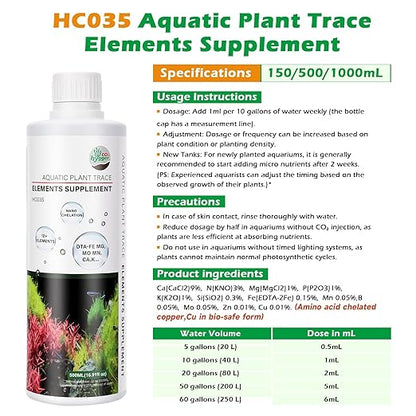 HC035 All-in-One Liquid Aquarium Plant Fertilizer - with Essential Micro & Macro Nutrients for Freshwater Planted Tanks, 150ml/500ml/1000ml (500mL)