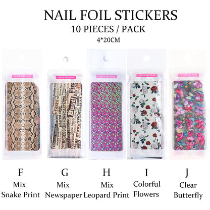 GZMAYUEN 100 Sheets Nail Foil Transfer Sheets, 4 * 20CM Lace Flower Leopard Print Nail Foil Transfer Sticker Kit, 1 Pcs Nail Art Engraving Pen Silicone Pen