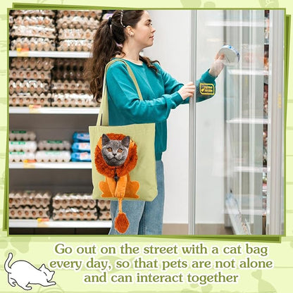 Pet Canvas Shoulder Bag Lion Shaped Cute Cat Carrier Handbag Portable Carrying Dog Tote Bag for Small Animal Supplies Outdoor Travel(Green)
