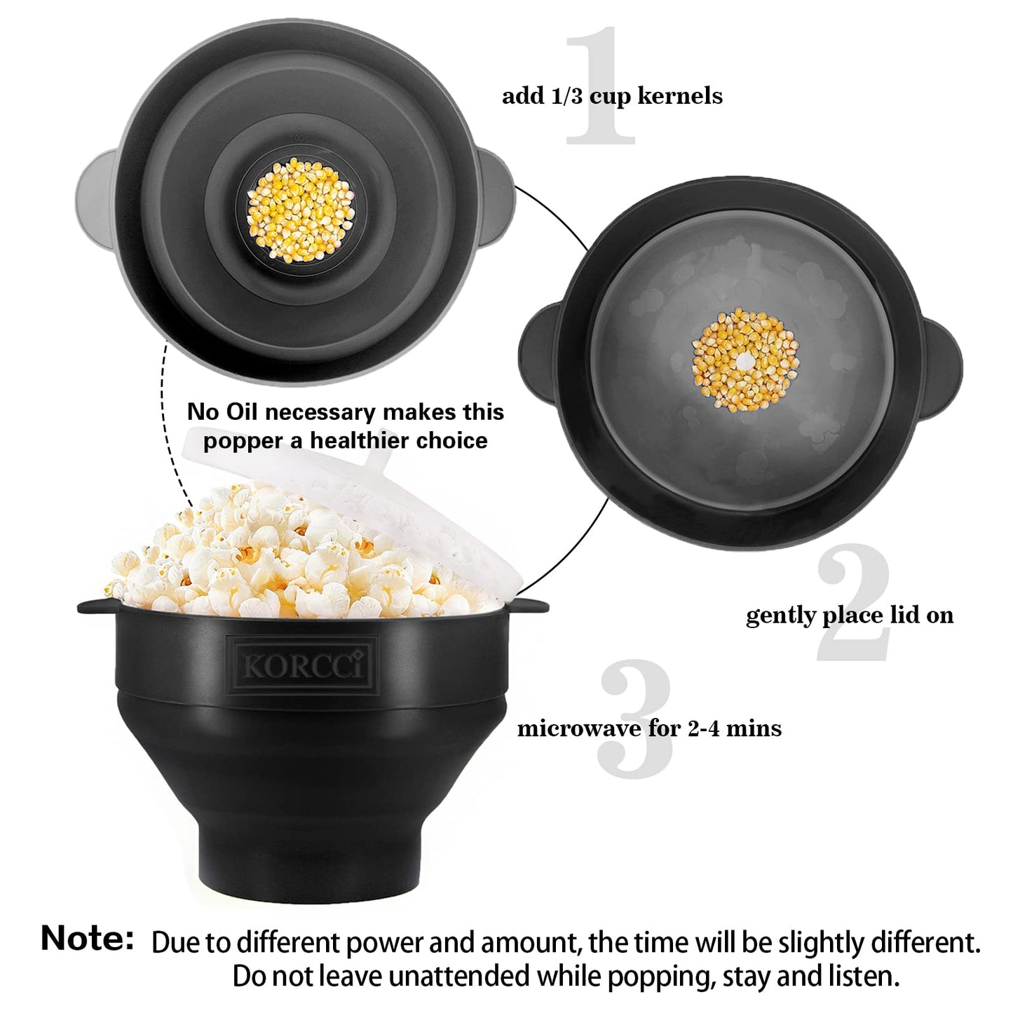 The Original Korcci Microwaveable Silicone Popcorn Popper, Microwave Popcorn Popper, Collapsible Microwave Popcorn Maker Bowl, No Oil Required, Use In Microwave, Dishwasher Safe (Blue)