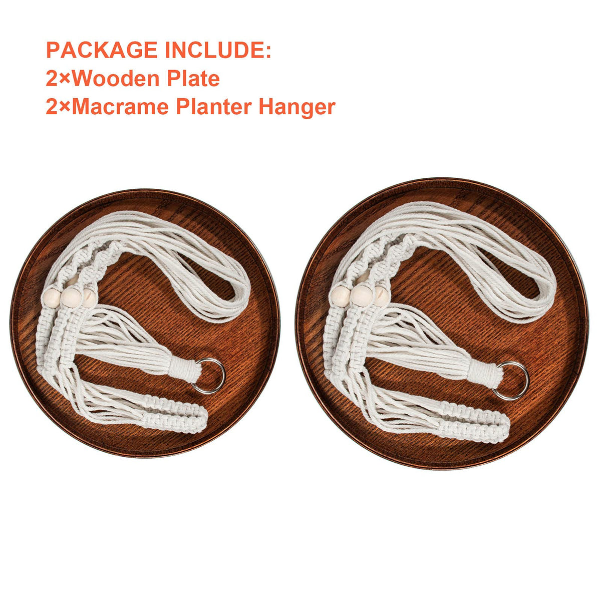 E-Know Macrame Plant Hanger - 2 Set Indoor Hanging Planter Shelf - Hanging Planter Rack Decorative Flower Pot Holder - Handmade Cotton Plant Hangers with Wood Tray Boho Home Decor