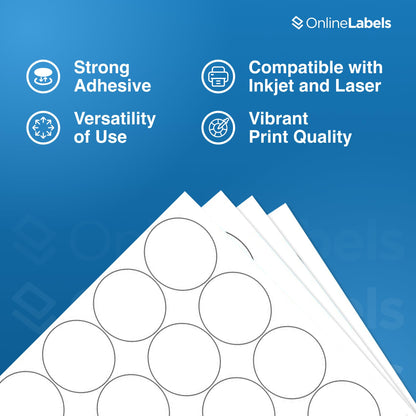 OnlineLabels 2" Round Labels – Permanent Adhesive, White Matte – for Jar Lids, Product Packaging, & Favors – for Inkjet & Laser Printers – Pack of 2,000 Labels, 100 Sheets OL5375WX