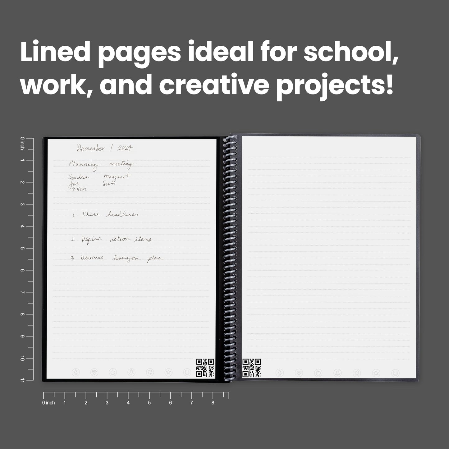 Rocketbook Core Reusable Spiral Notebook, Letter Size 8.5x11, Black - Lined Pages, App-Connected, Erasable, Durable Cover, Ideal for School, Work, and Creative Projects