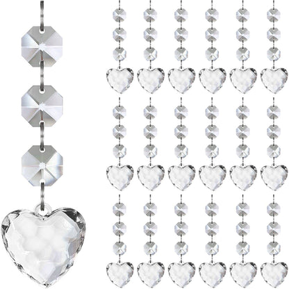 Jishi 30pk Crystal Heart Ornaments for Christmas Tree Decorations, Acrylic Hanging Crystals for Centerpieces Valentines Day Decor, Clear Plastic Heart Prism Drop Pendant Suncatcher Chandelier Crystals