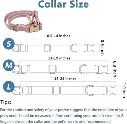 Leather Dog Collar and Leash Set 7FT Reflective at Night - Soft and Easy to Clean Vegan Leather with Gold Metal Buckle for Small Medium Large Dogs (L, Pink)