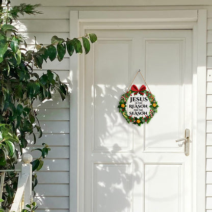 Jesus Is The Reason Wall Decor Sign - Religious Christmas Home Sign for Front Door Porch Decorations - Wood Hanging Plaque