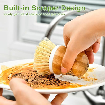 SUBEKYU Bamboo Dish Brush, Kitchen Dish Scrubber Brush, Natural Wooden
