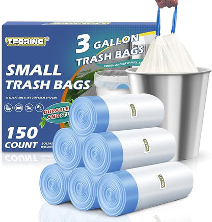 150 Count 3 Gallon Small Trash Bags Drawstring