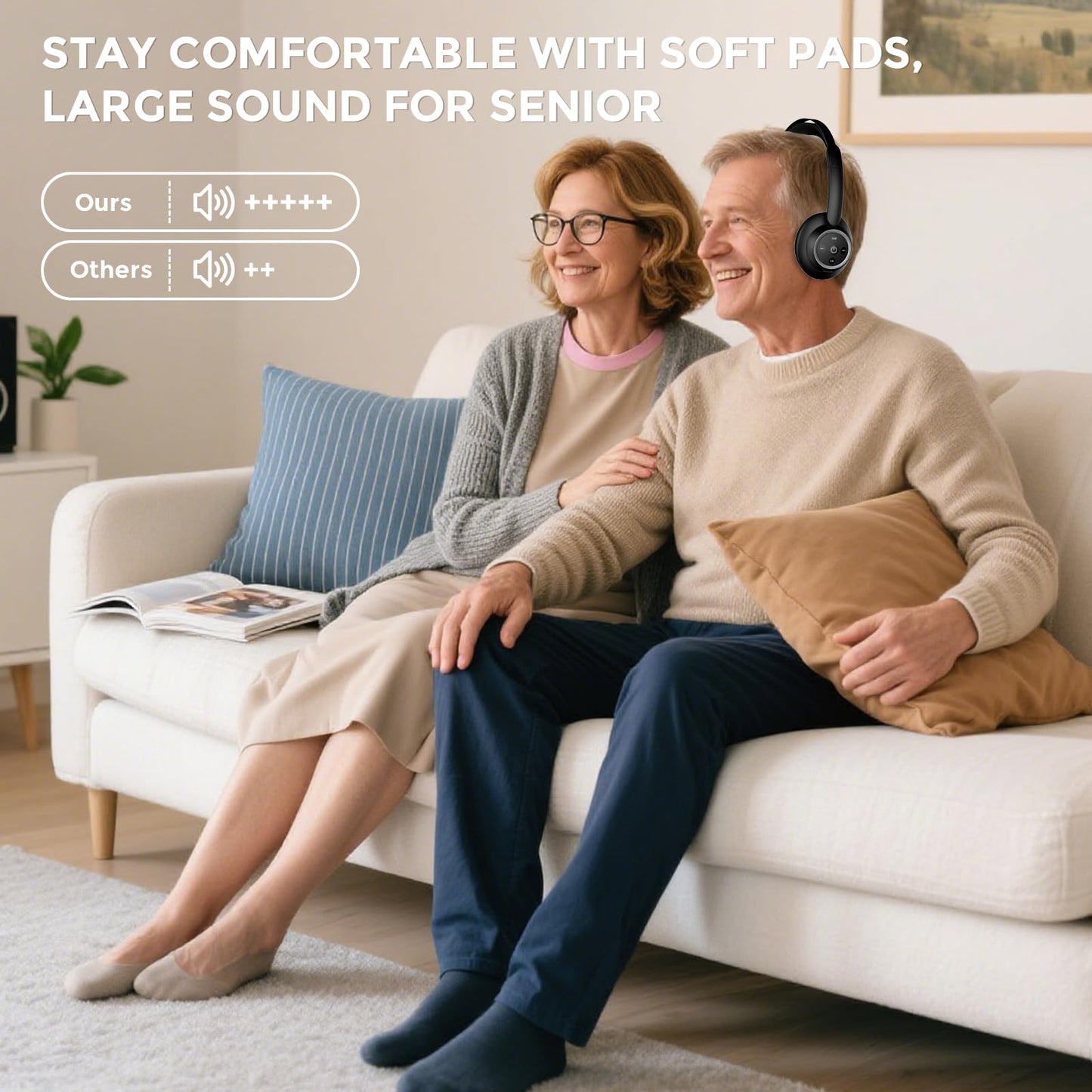 ROSIDA Wireless Headphones for TV Watching, Wireless Headphones for Seniors with Transmitter Charging Base, Bluetooth Headsets for TV, No Audio Delay, Gift for The Seniors or Parents, Black