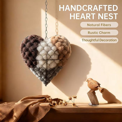 Handmade Alpaca Fiber Bird Nesting Heart with 2 Refill Bags, Reusable Nesting Material Accessory for Wild Birds, Outdoor Garden Decoration, Gift for Bird & Nature Lovers (1 Sets)