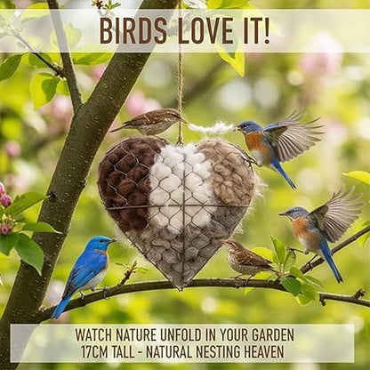 Bird Nesting Material Holder,Handmade Alpaca Fiber Bird Nesting Heart,Birds Nests Material Holder,Winter Fowl Gifts Animal Hummingbirds Lovers Home Garden Yard(1 Set) 111