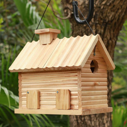 Bird House Outside Outdoor Bird Houses Wooden Bird Hut Clearance 2 Hole Bluebird Finch Cardinals 2 Rooms Hanging Birdhouse for Garden Viewing
