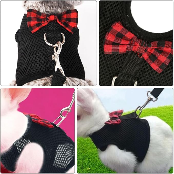 Kisangel Breathable Mesh Pet Vest Harness Chest Strap for Small Pets Lightweight No-Pull Outdoor Safety Harness with Sliding Straps for Rabbits Guinea Pigs Squirrels Black