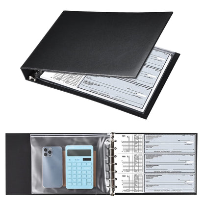 7 Ring Check Binder, 3-On-A-Page Business Checkbook Holder, 500 Checks Capacity, with 2024-2030 Calendar Organizer, Sleek Business Design (Black)