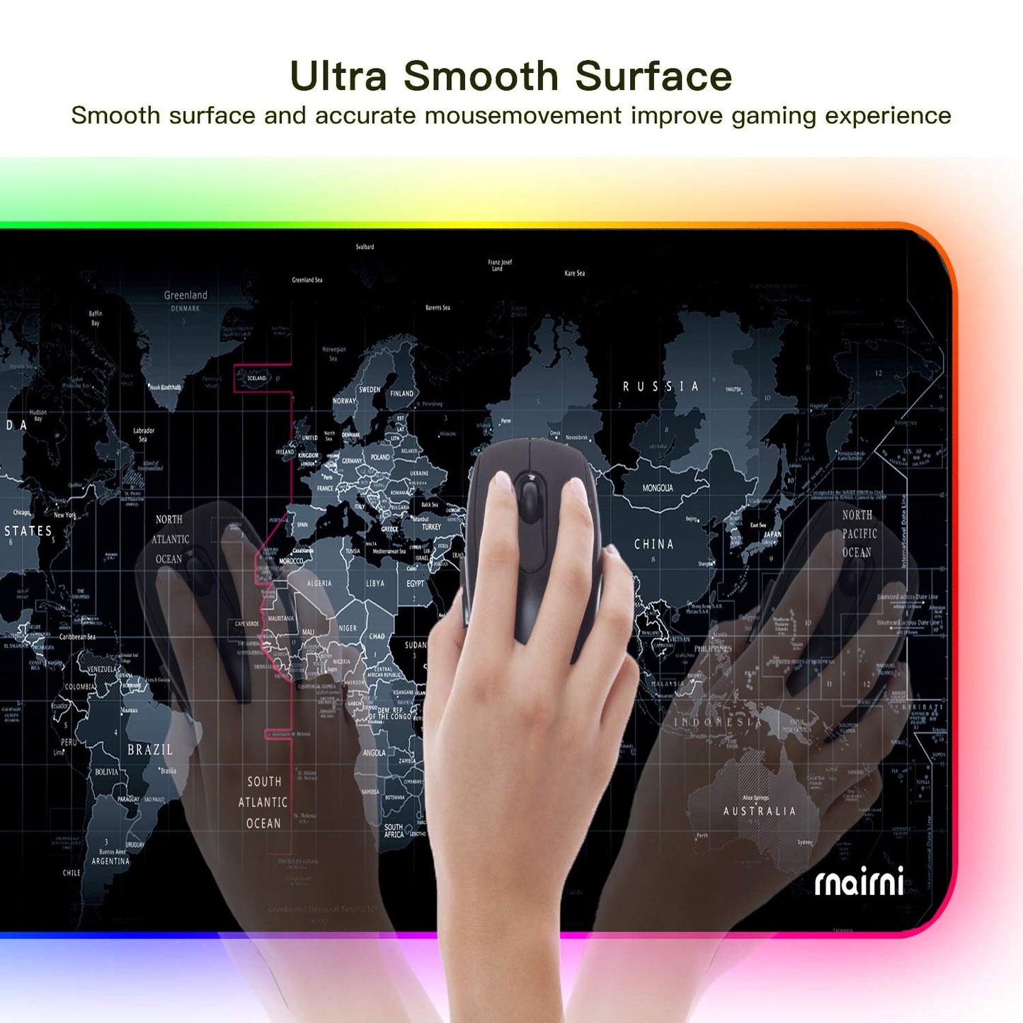 Extended RGB Gaming Mouse Pad, Extra Large Gaming Mouse Mat for Gamer, Waterproof Office Desktop Mat with 10 Lighting Mode, for PC Computer RGB Keyboard Mouse - 31.5'' x 15" x 4mm(Map)