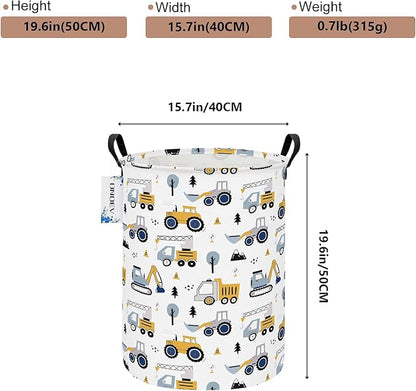 Round Foldable Laundry Hamper Kids Forest Vehicles Excavator Boys Gift Basket