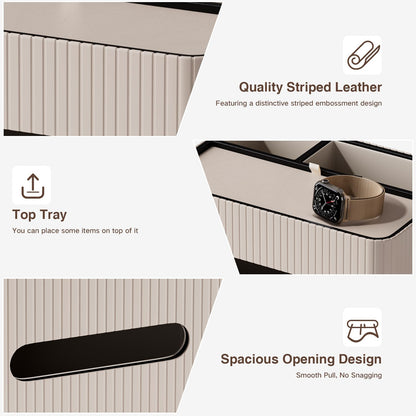 KINGFOM Leather Tissue Box Cover with Storage Tray, Decorative Tissue Box Holder Organizer for Office Desk, Bedroom & Nightstand, Remote Control Holder for Perfume, Watch, Glasses, Pens (Mocha Beige)