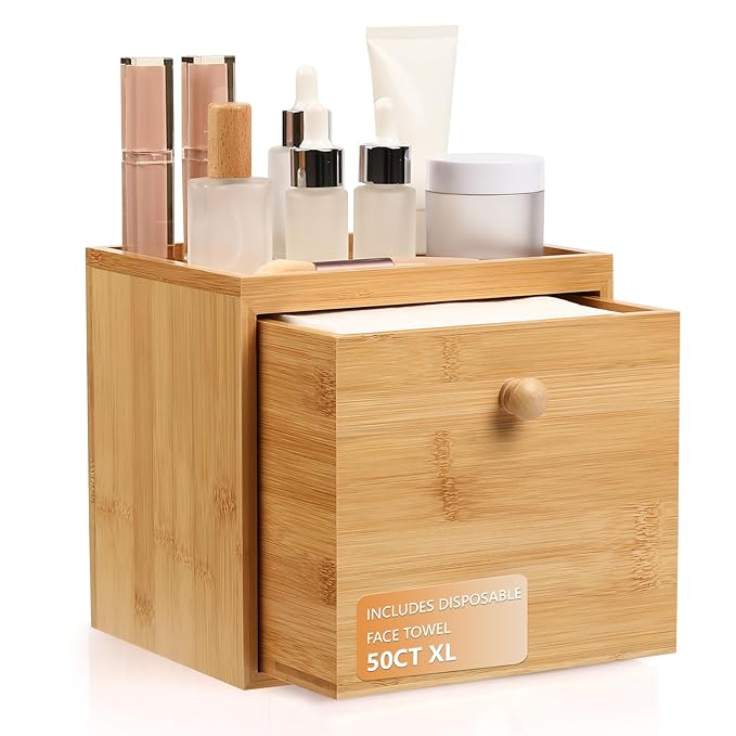 Disposable Face Towel with Bamboo Drawer Storage Box