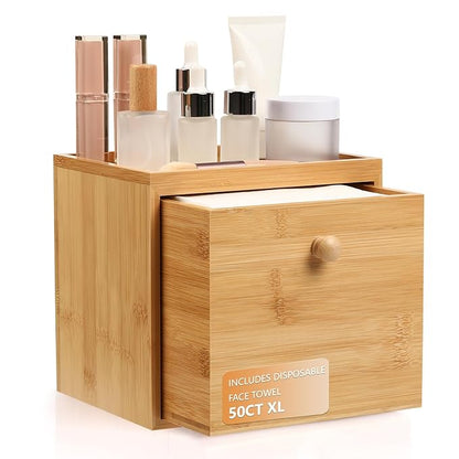 Disposable Face Towel with Bamboo Drawer Storage Box