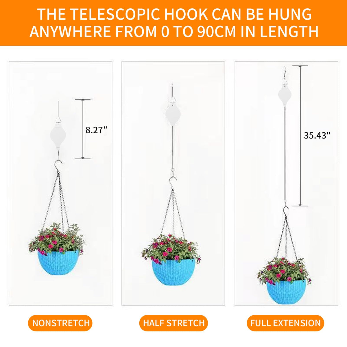 HOGXUAE 4PCS Plant Pulley Retractable Pulley Plant Hanger Hanging Flower Basket Hook Hanger for Garden Baskets Pots and Birds Feeder in Different Height Lower and Raise