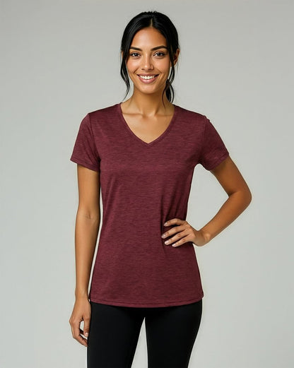 Real Essentials 5 Pack: Women's Dry-Fit Short Sleeve V Neck T Shirt Workout Fitness Yoga Top Tee, Set 2, L