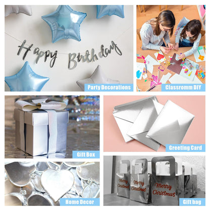 60 Sheets Metallic Silver Cardstock Paper, A4 Size Mirror Paper, Thick 250gsm Heavyweight Finish Silver Foil Board for Crafting, Scrapbook, Card & Decorations, Die Cut and Plotter Compatible