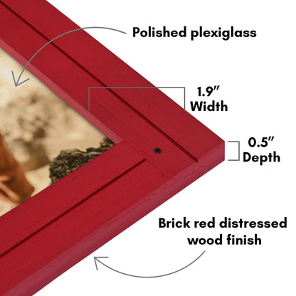 Americanflat 12x18 Poster Frame with Polished Plexiglass - Hampton Collection - Distressed Wood Picture Frames for Wall Display - Red