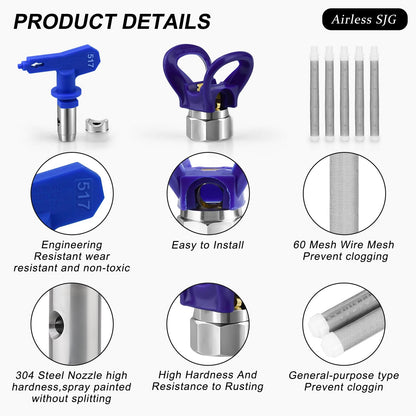 3600 PSI High Airless Paint Sprayer Gun, with 1 Tip Guard 5 Spray Tips and 5 Airless Paint Spray Gun Filter (211,313,415,517,623)