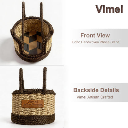 Vimei Handwoven Hemp Rope Phone Stand, Boho Desktop Holder