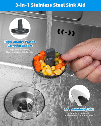Hibbent Upgraded 2 Pack 3 in 1 Kitchen Sink Drain Strainer and Stopper Combo