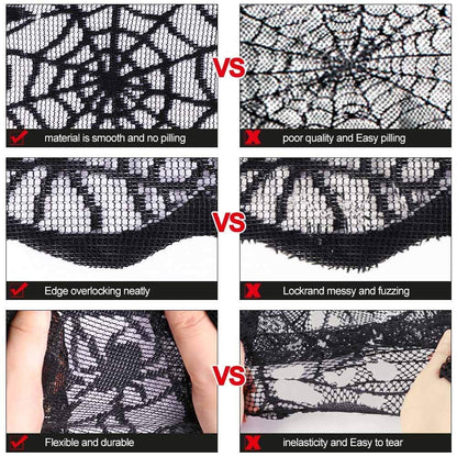 Rectangular Halloween Tablecloth, Halloween Bat Spider Web Tablecloth Decor, Black Lace Tablecloth Bat Cobweb Table Cover for Halloween Party Décor Dinner Spooky Meals Decoration, 60" x 104"