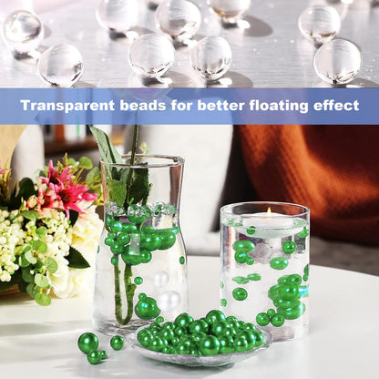 Chuxin 230 Pieces Floating Pearls for Vases Filler, 20/14/10mm Pearl Beads No Hole Faux Green Beads for St. Patrick's Day Vase Centerpieces Home Table Party Decor