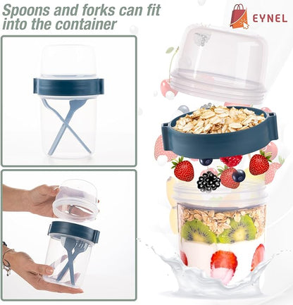 4 Pack On The Go 37 oz Breakfast Cups with Lids and Spoon, Reusable Cereal Yogurt Cup with Topping Plastic Overnight Oats Container for Granola Oatmeal (37 oz- 4 Pack)