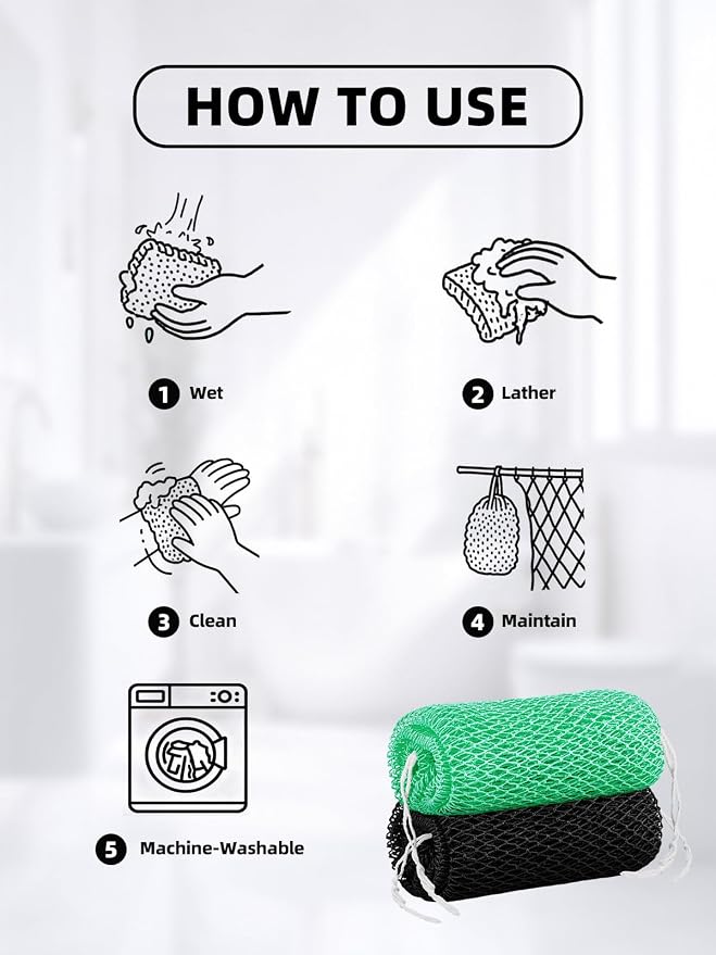 Cleangor 3Pcs African Net Sponge Authentic with Knots - Exfoliating Body | Scrubber for All Skin Types, African Bath Sponge, Wash Cloth, Gentle Exfoliation Shower Rag for Women Daily Use